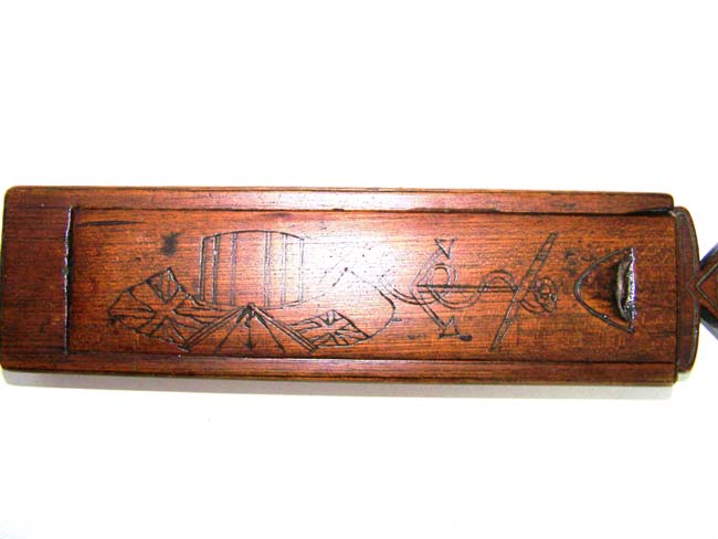 A Sailor Carved Wooden Razor Box with Heart Handle inscribed 'Charles Adam, Montrose, June 26, 1830' — image 3